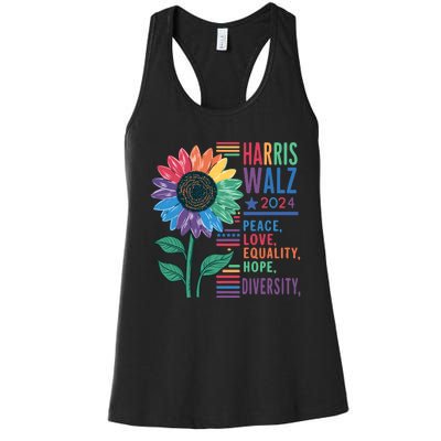 Harris Walz 2024 Peace Love Equality Hope Women's Racerback Tank