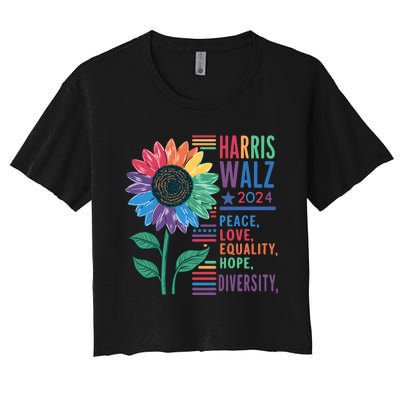 Harris Walz 2024 Peace Love Equality Hope Women's Crop Top Tee