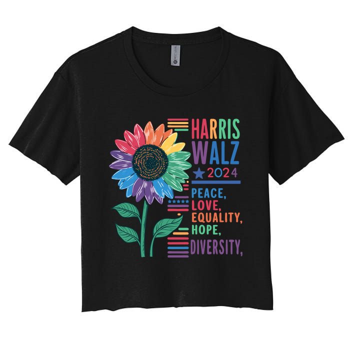 Harris Walz 2024 Peace Love Equality Hope Women's Crop Top Tee