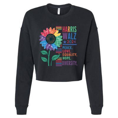 Harris Walz 2024 Peace Love Equality Hope Cropped Pullover Crew