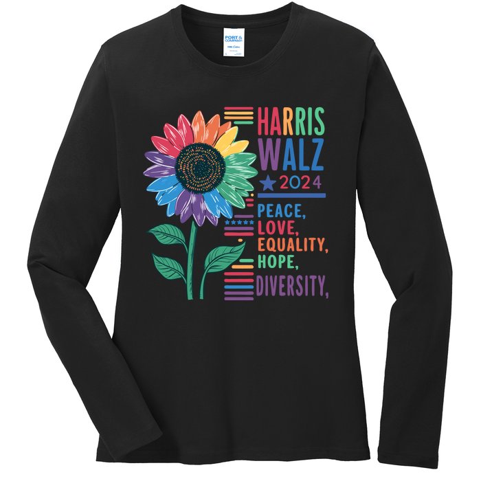 Harris Walz 2024 Peace Love Equality Hope Ladies Long Sleeve Shirt