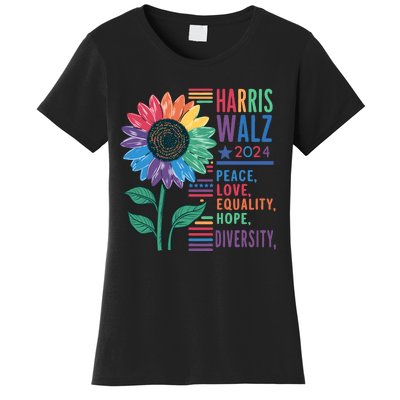 Harris Walz 2024 Peace Love Equality Hope Women's T-Shirt