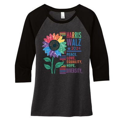 Harris Walz 2024 Peace Love Equality Hope Women's Tri-Blend 3/4-Sleeve Raglan Shirt