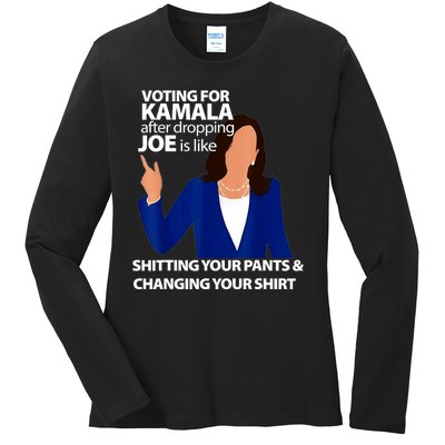 Harris Walz 2024 Voting For Kamala After Dropping Joe Is Like Shitting Gift Ladies Long Sleeve Shirt