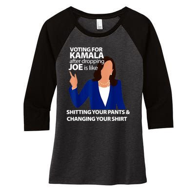 Harris Walz 2024 Voting For Kamala After Dropping Joe Is Like Shitting Gift Women's Tri-Blend 3/4-Sleeve Raglan Shirt