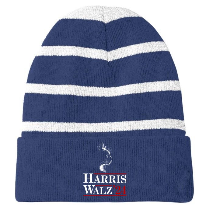 Harris Walz 2024 Cat Election Tim Kamala Striped Beanie with Solid Band