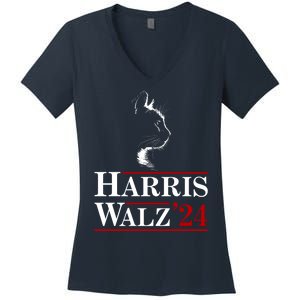 Harris Walz 2024 Cat Election Tim Kamala Women's V-Neck T-Shirt