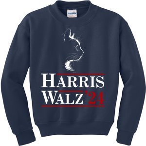 Harris Walz 2024 Cat Election Tim Kamala Kids Sweatshirt