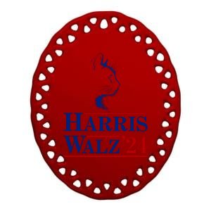 Harris Walz 2024 Cat Election Tim Kamala Ceramic Oval Ornament