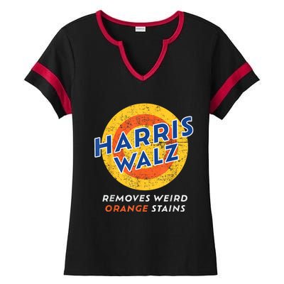 Harris Walz 2024 Waltz Removes Weird Orange Stains Ladies Halftime Notch Neck Tee