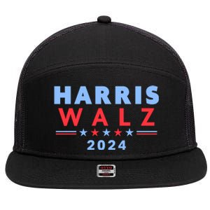 Harris Walz 2024 Election Blue 7 Panel Mesh Trucker Snapback Hat