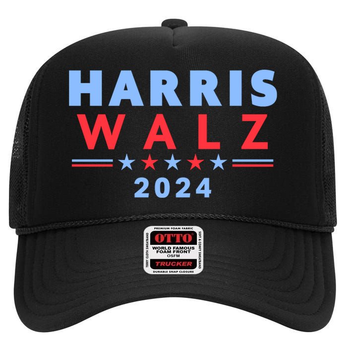 Harris Walz 2024 Election Blue High Crown Mesh Back Trucker Hat