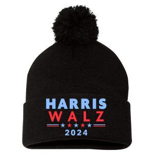 Harris Walz 2024 Election Blue Pom Pom 12in Knit Beanie