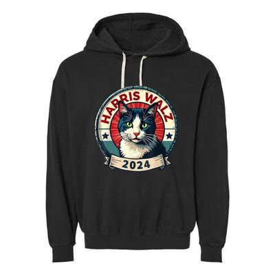 Harris Walz 2024 Funny Cat Election Kamala Harris Tim Waltz Garment-Dyed Fleece Hoodie