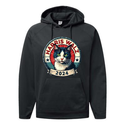 Harris Walz 2024 Funny Cat Election Kamala Harris Tim Waltz Performance Fleece Hoodie