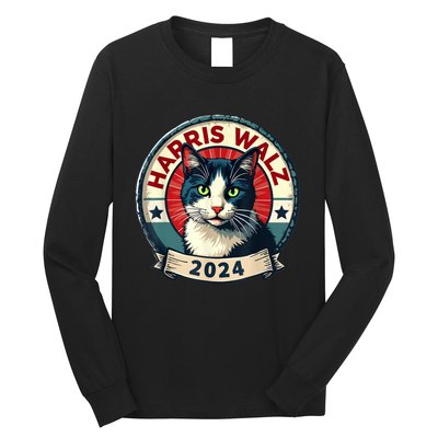 Harris Walz 2024 Funny Cat Election Kamala Harris Tim Waltz Long Sleeve Shirt