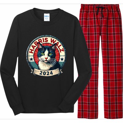 Harris Walz 2024 Funny Cat Election Kamala Harris Tim Waltz Long Sleeve Pajama Set