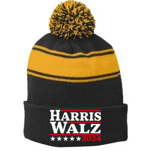 Harris Walz 2024 Election Logo Stripe Pom Pom Beanie