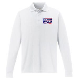 Harris Walz 2024 Election Logo Performance Long Sleeve Polo