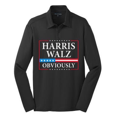 Harris Waltz 2024 Obviously Kamala Harris Tim Walz 2024 Gift Silk Touch Performance Long Sleeve Polo