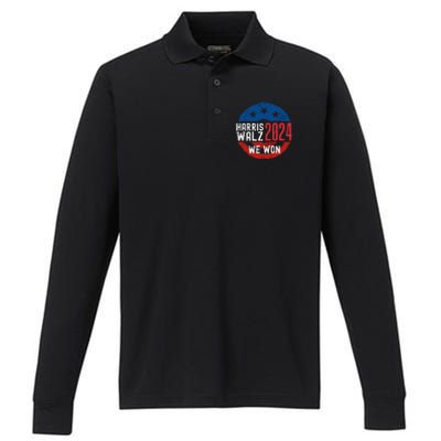 Harris Waltz 2024 Election Victory Kamala Harris 2024 We Won Performance Long Sleeve Polo