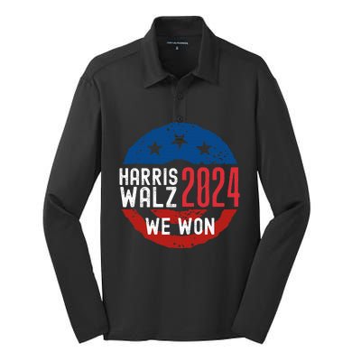 Harris Waltz 2024 Election Victory Kamala Harris 2024 We Won Silk Touch Performance Long Sleeve Polo