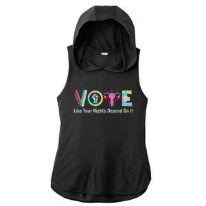 Harris Walz 2024 Election Vote Like Your Rights Depend On It Ladies PosiCharge Tri-Blend Wicking Draft Hoodie Tank