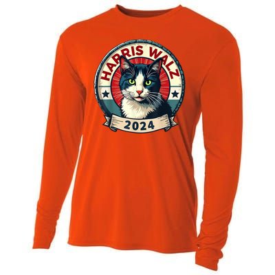 Harris Walz 2024 Funny Cat Election Cooling Performance Long Sleeve Crew