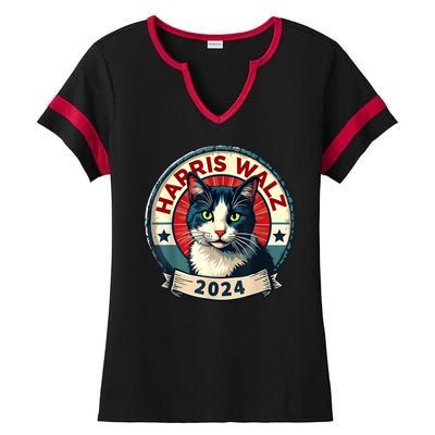 Harris Walz 2024 Funny Cat Election Ladies Halftime Notch Neck Tee