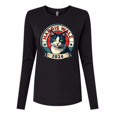 Harris Walz 2024 Funny Cat Election Womens Cotton Relaxed Long Sleeve T-Shirt