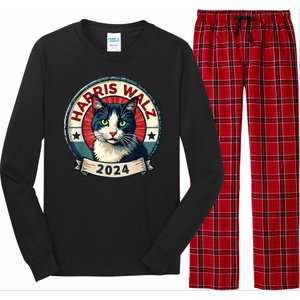 Harris Walz 2024 Funny Cat Election Long Sleeve Pajama Set