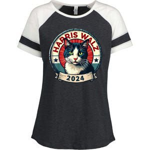 Harris Walz 2024 Funny Cat Election Enza Ladies Jersey Colorblock Tee