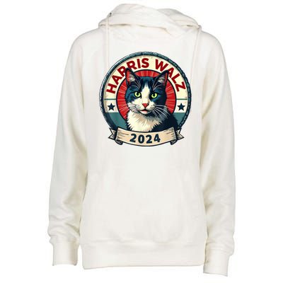 Harris Walz 2024 Funny Cat Election Womens Funnel Neck Pullover Hood