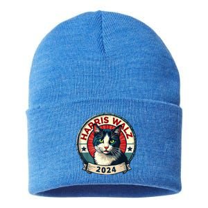 Harris Walz 2024 Funny Cat Election Sustainable Knit Beanie