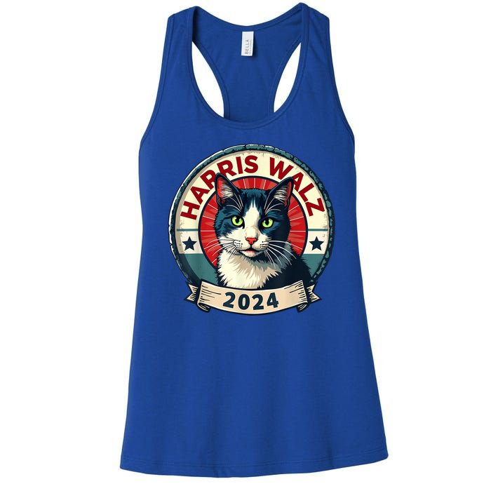 Harris Walz 2024 Funny Cat Election Women's Racerback Tank