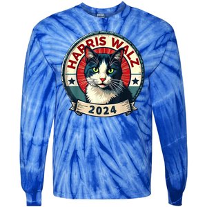 Harris Walz 2024 Funny Cat Election Tie-Dye Long Sleeve Shirt