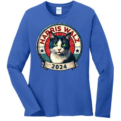 Harris Walz 2024 Funny Cat Election Ladies Long Sleeve Shirt