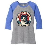 Harris Walz 2024 Funny Cat Election Women's Tri-Blend 3/4-Sleeve Raglan Shirt