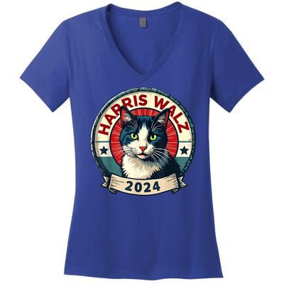 Harris Walz 2024 Funny Cat Election Women's V-Neck T-Shirt