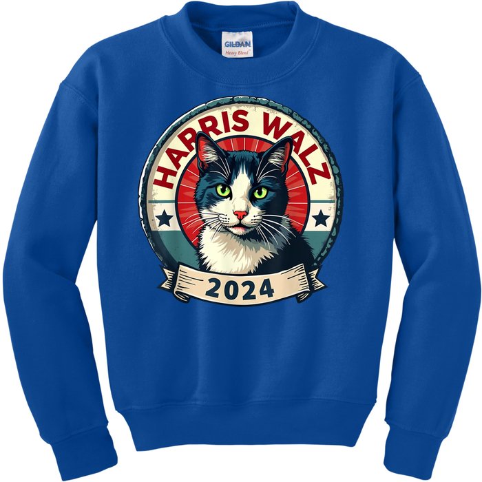 Harris Walz 2024 Funny Cat Election Kids Sweatshirt