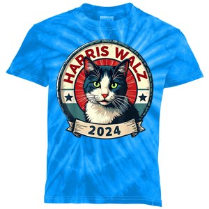 Harris Walz 2024 Funny Cat Election Kids Tie-Dye T-Shirt