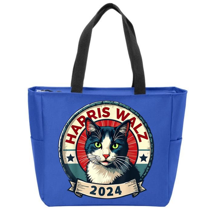 Harris Walz 2024 Funny Cat Election Zip Tote Bag