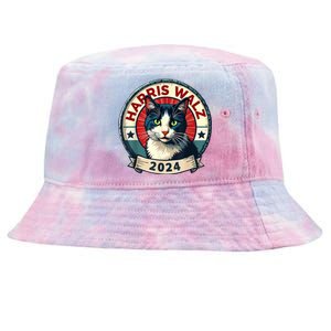 Harris Walz 2024 Funny Cat Election Tie-Dyed Bucket Hat