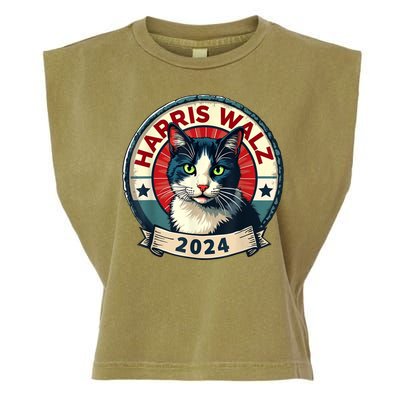 Harris Walz 2024 Funny Cat Election Garment-Dyed Women's Muscle Tee