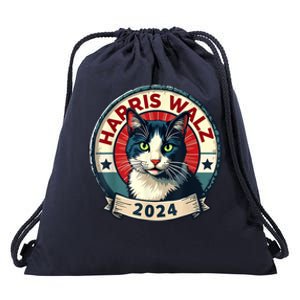 Harris Walz 2024 Funny Cat Election Drawstring Bag