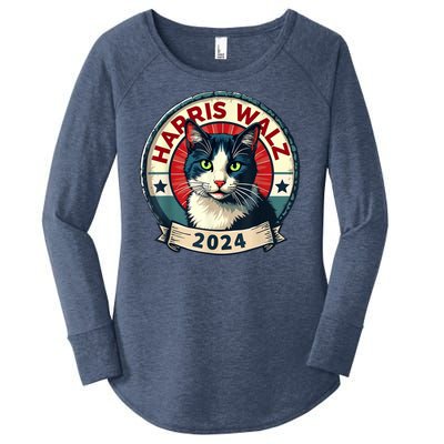 Harris Walz 2024 Funny Cat Election Women's Perfect Tri Tunic Long Sleeve Shirt