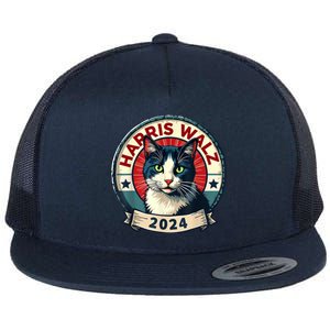 Harris Walz 2024 Funny Cat Election Flat Bill Trucker Hat