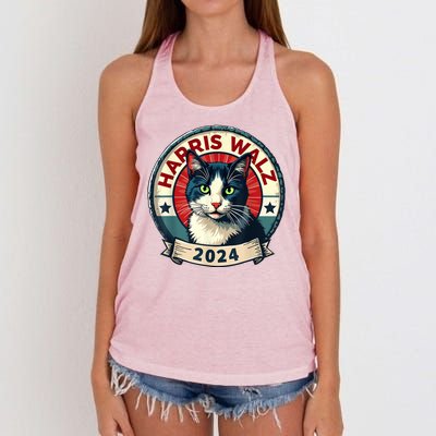 Harris Walz 2024 Funny Cat Election Women's Knotted Racerback Tank