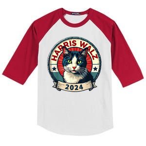 Harris Walz 2024 Funny Cat Election Kids Colorblock Raglan Jersey