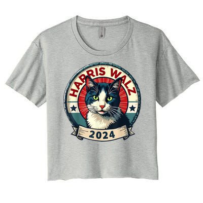 Harris Walz 2024 Funny Cat Election Women's Crop Top Tee